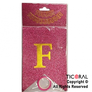 BANDERIN FELIZ CUMPLE LUJO DX FUCSIA CON GLITTER CON STAMPING x 1